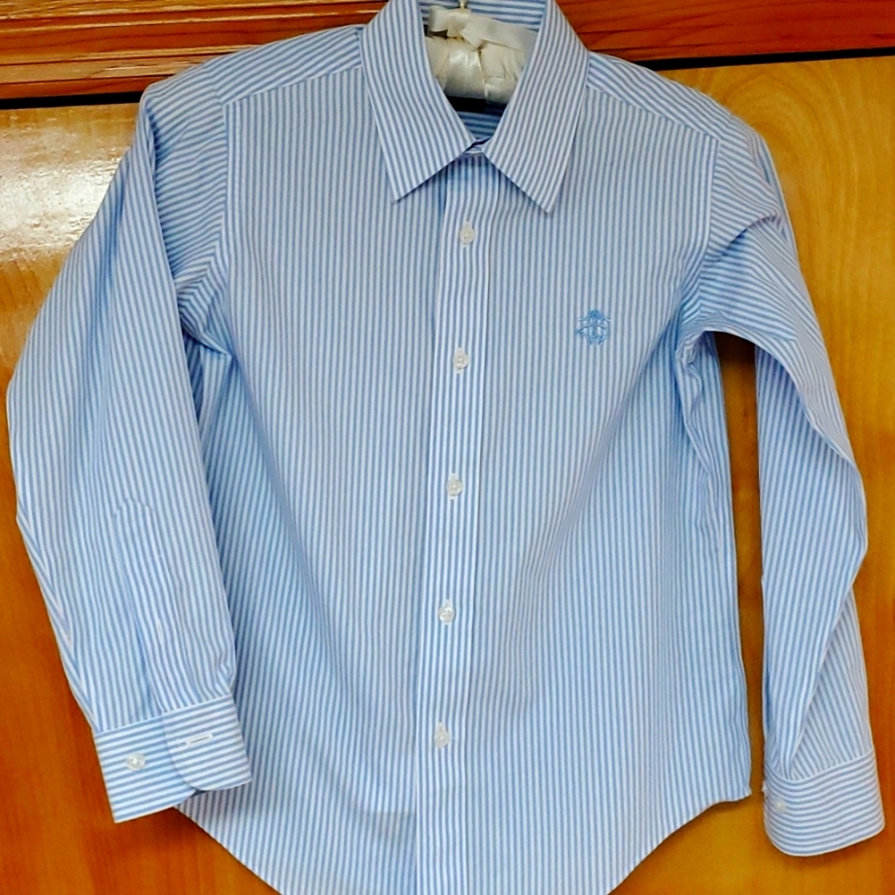 Boys Brooks Brothers Light Blue & White pinstripe long sleeve button down shirt